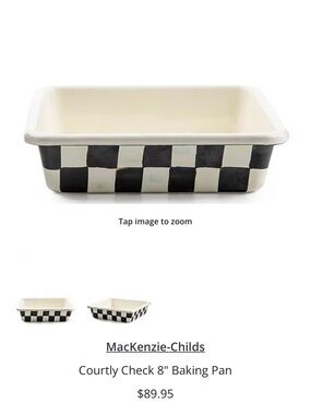 MacKenzie-Childs Black courtly checked Ceramic Baking Pan 8" never used